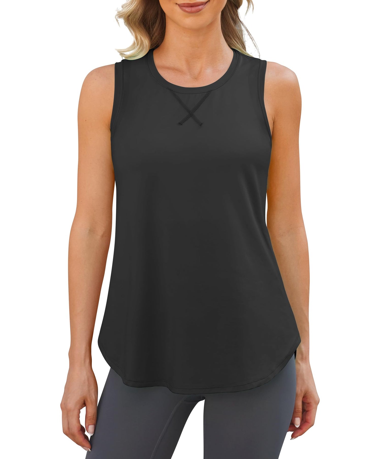 G4Free Athletic Tank Tops for Women Loose Workout Tops Summer Quick Dry Activewear Gym Running Sleeveless Shirts (Black,XL)