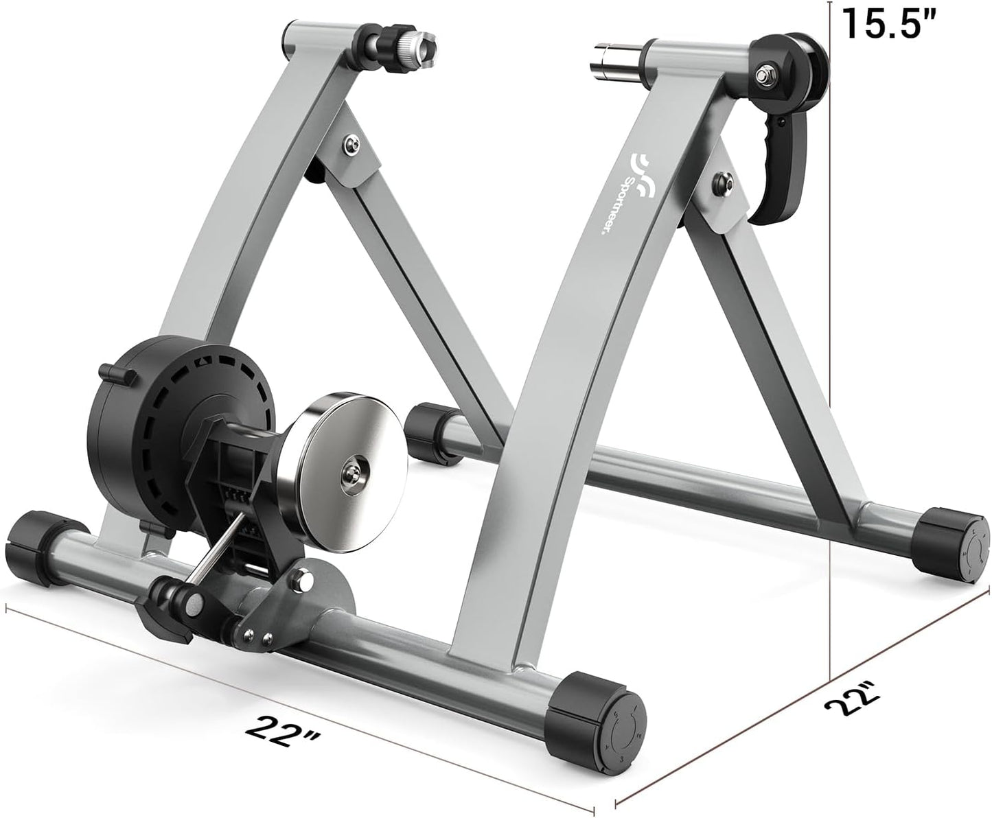 Sportneer Bike Trainer - Magnetic Stationary Bike Stand for 26-28" & 700C Wheels - Adjustable 6 Level Resistance Bike Trainer Stand for Indoor Riding with Quick Release Lever & Front Wheel Riser Block
