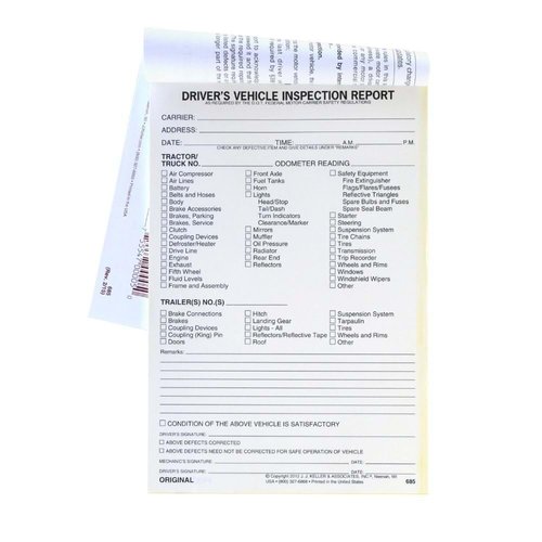 Detailed Driver's Vehicle Inspection Report 50-pk. - Book Format with 31 Sets, 2-Ply with Carbon, 5.5" x 8.5", Meet FMCSR Requirements, J. J. Keller & Associates, Inc.