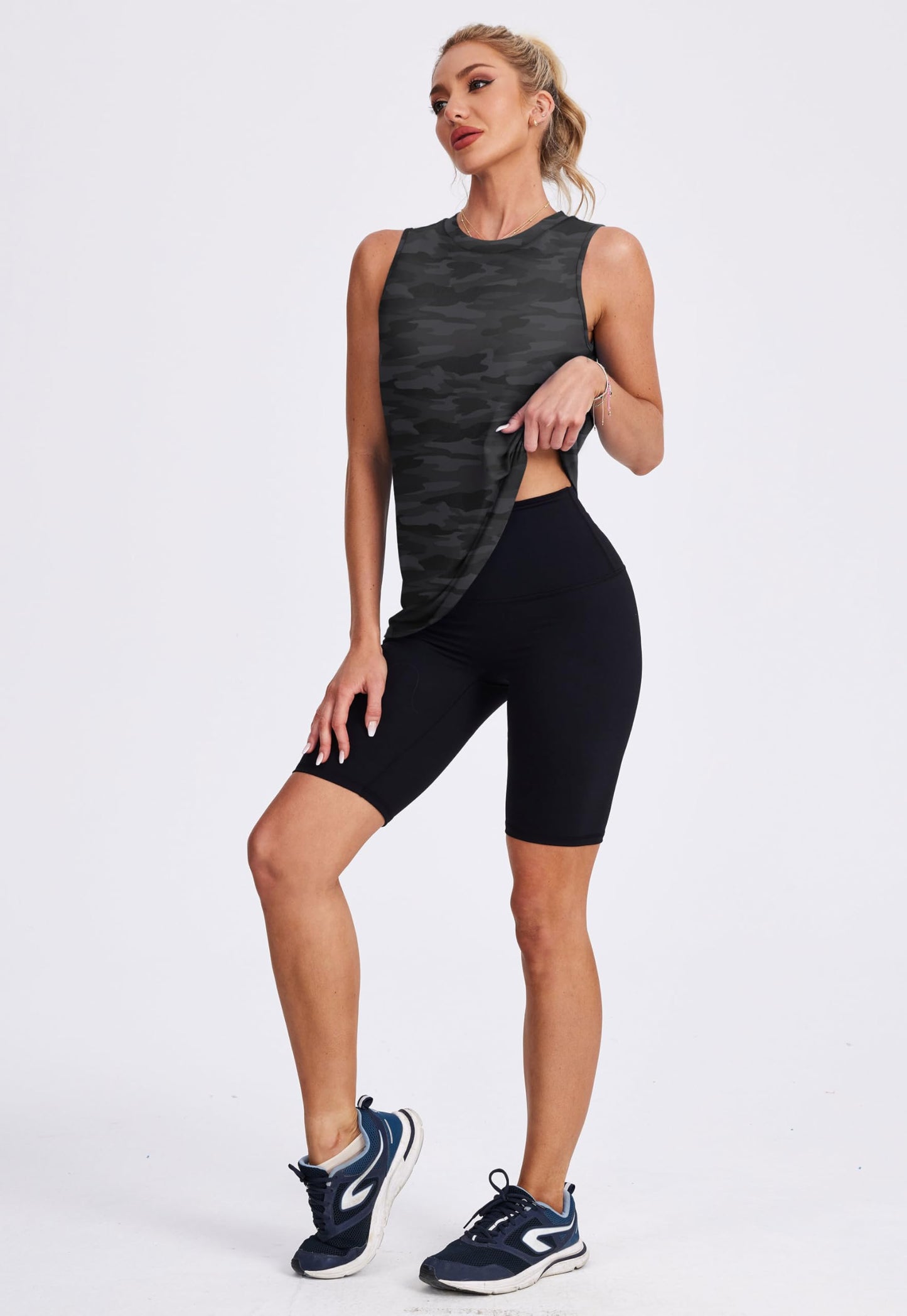 Women's Workout Tank Tops Racerback Athletic Yoga Tops Loose Fit Sleeveless Running Gym Sports Shirts for Women Black White S