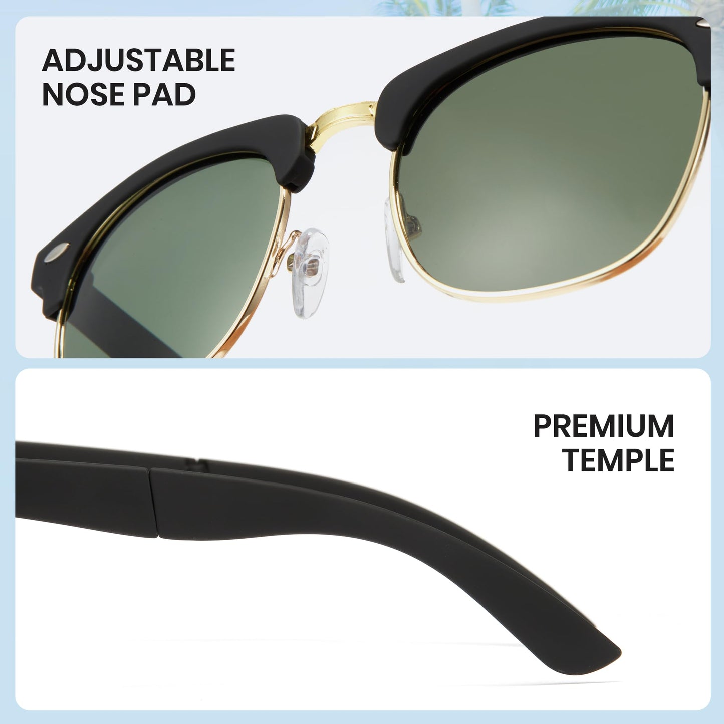Cyxus Foldable Sunglasses Half Rim Folding Sunglasses Classic Polarized UV400 Shades For Men Women 1015G01