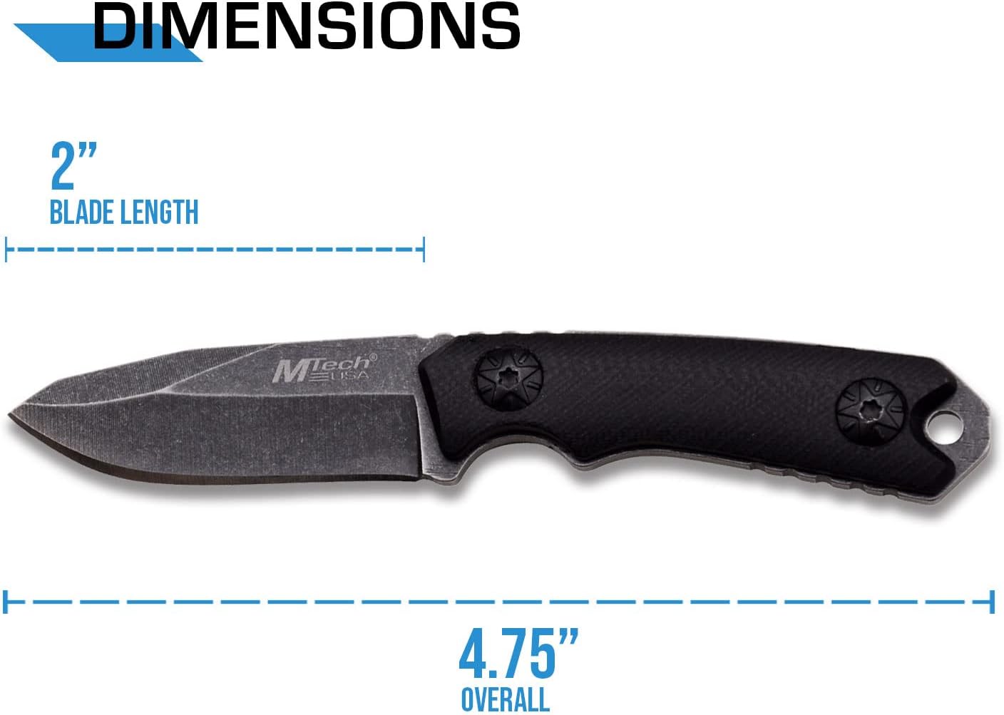 MTech USA MT-20-30 Series Fixed Blade Neck Knife, Drop Point Blade, G10 Handle, 4-3/4-Inch Overall