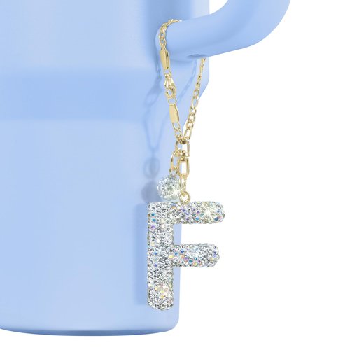 Mokoart Glitter Letter Charms for Stanley Cup, Water Bottle Charms for HydroJug Traveler & Tumbler With Handle, Cute Initial Name ID With Bling Letter for Cup Accessories (F)