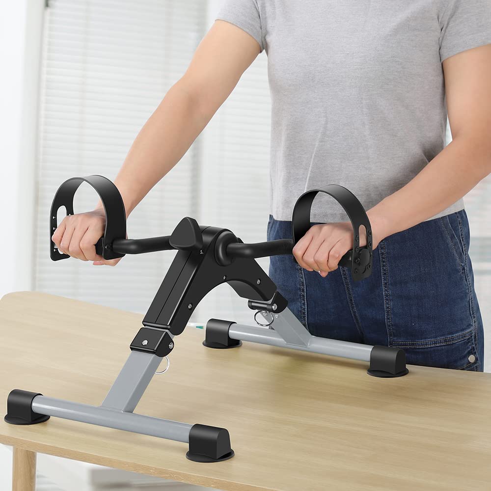 Folding mini Exercise Bike Portable Pedal Exerciser Desk Bike with LCD Displays for Arms and Legs Low Impact Exercise (GRAY)