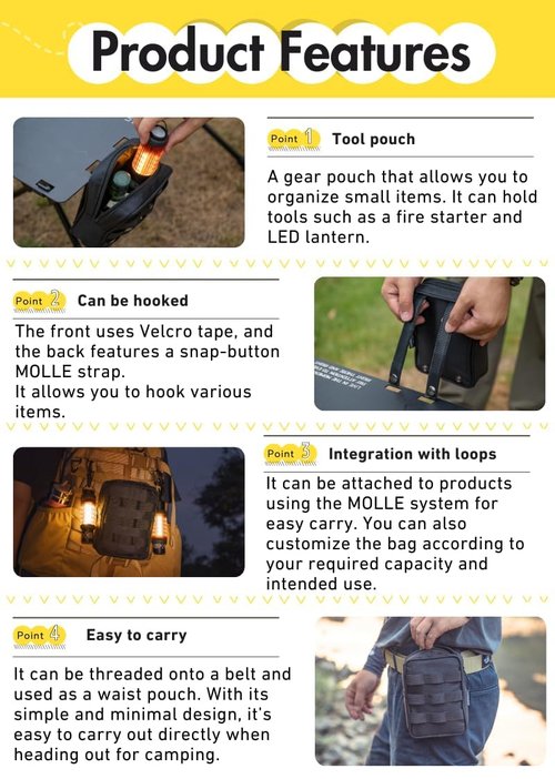 CAMPINGMOON Tactical Admin Molle Pouch Military Camping Tool Bag Storage Case for Peg Hammer Lantern Coyote BG-40
