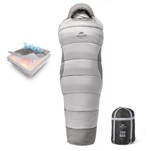 Naturehike Sleeping Bag, 33-43℉(1-6℃), Cold-Weather Mummy-Style, Waterproof, Camping Essentials Sleeping Accessories, No-Snag Zipper with Adjustable Hood for Warmth and Ventilation (P300)
