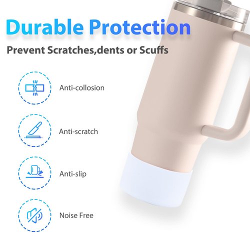Protective Silicone Boots For Stanley Tumbler For Quencher Adventure 40oz For IceFlow 20oz 30oz, Anti-Slip Silicone Water Bottle Bottom Boot For Stanley Tumbler 2 PACK (Cream White)