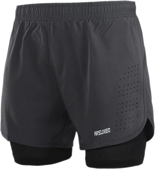 ARSUXEO Men's Active Training Running Shorts 2 in 1