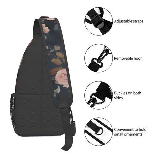 PVTIONXIE Floral Crossbody Chest Bags for Women, Small Crossbody Shoulder Bag Sling Bag Travel Hiking Daypack