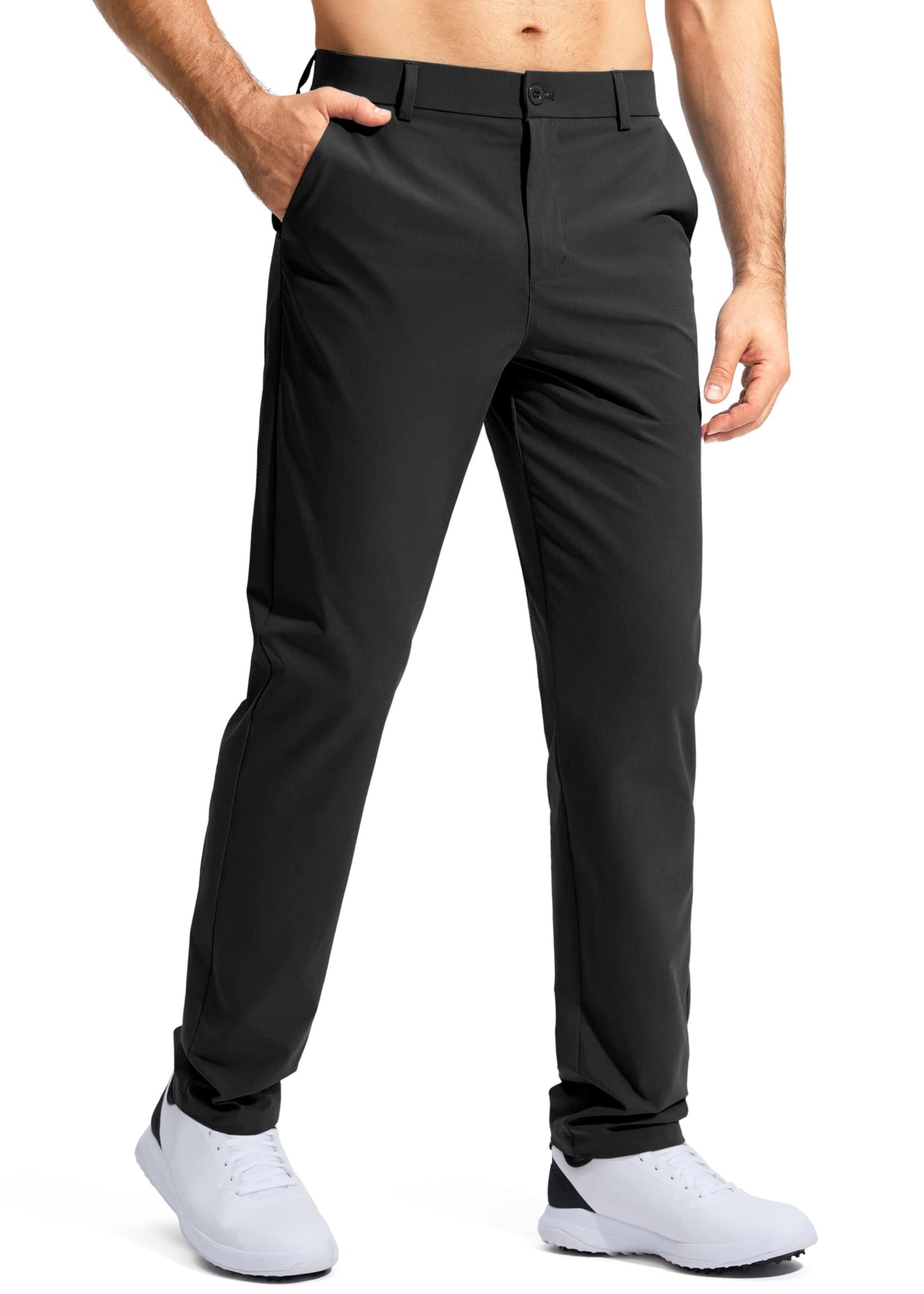 Pudolla Men's Golf Pants Mens Dress Pants Stretch Work Pants 32 Lightweight Quick Dry Slacks Casual Trousers with Pockets(Black 38Wx32L)