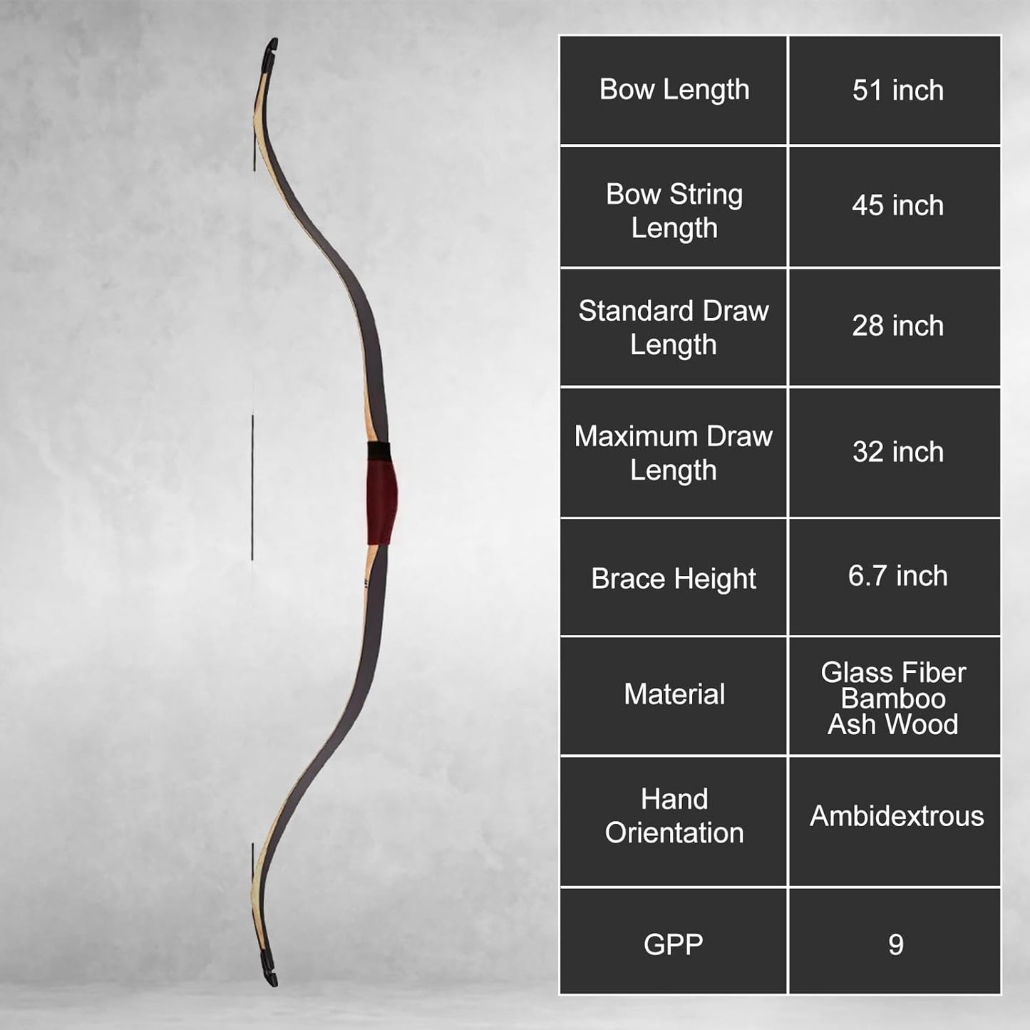 AF Archery Turkish Recurve Bow, 50" High-Performance Traditional Laminated Hunting Horse Bow for Adults Youth Beginners Enthusiasts and Hunting