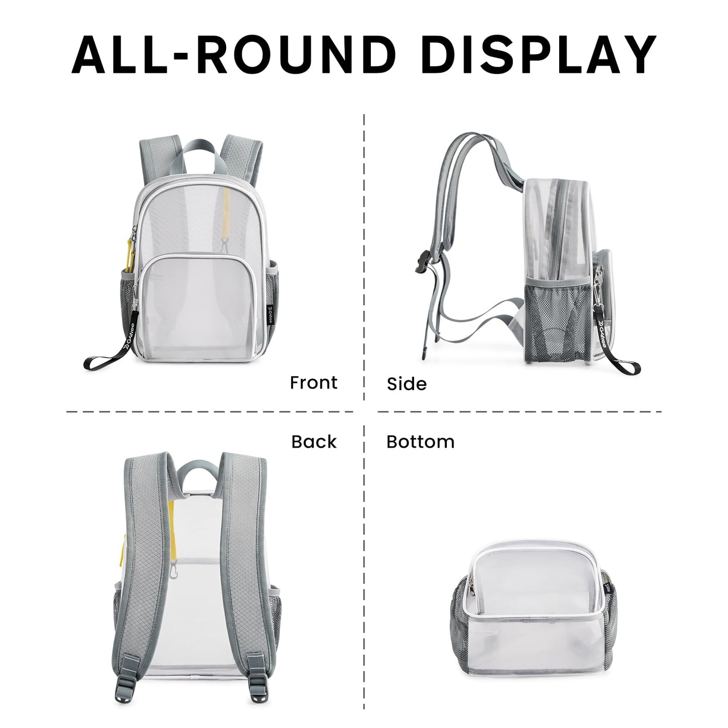G4Free Clear Backpack Stadium Approved Clear Mesh Bag, Transparent Lightweight Casual Daypack, Small See Through Bag for Travel, Stadium or Concerts