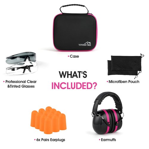 YINSHOME Shooting Ear Protection Earmuffs, Gun Safety Glasses, Earplugs, Protective Case