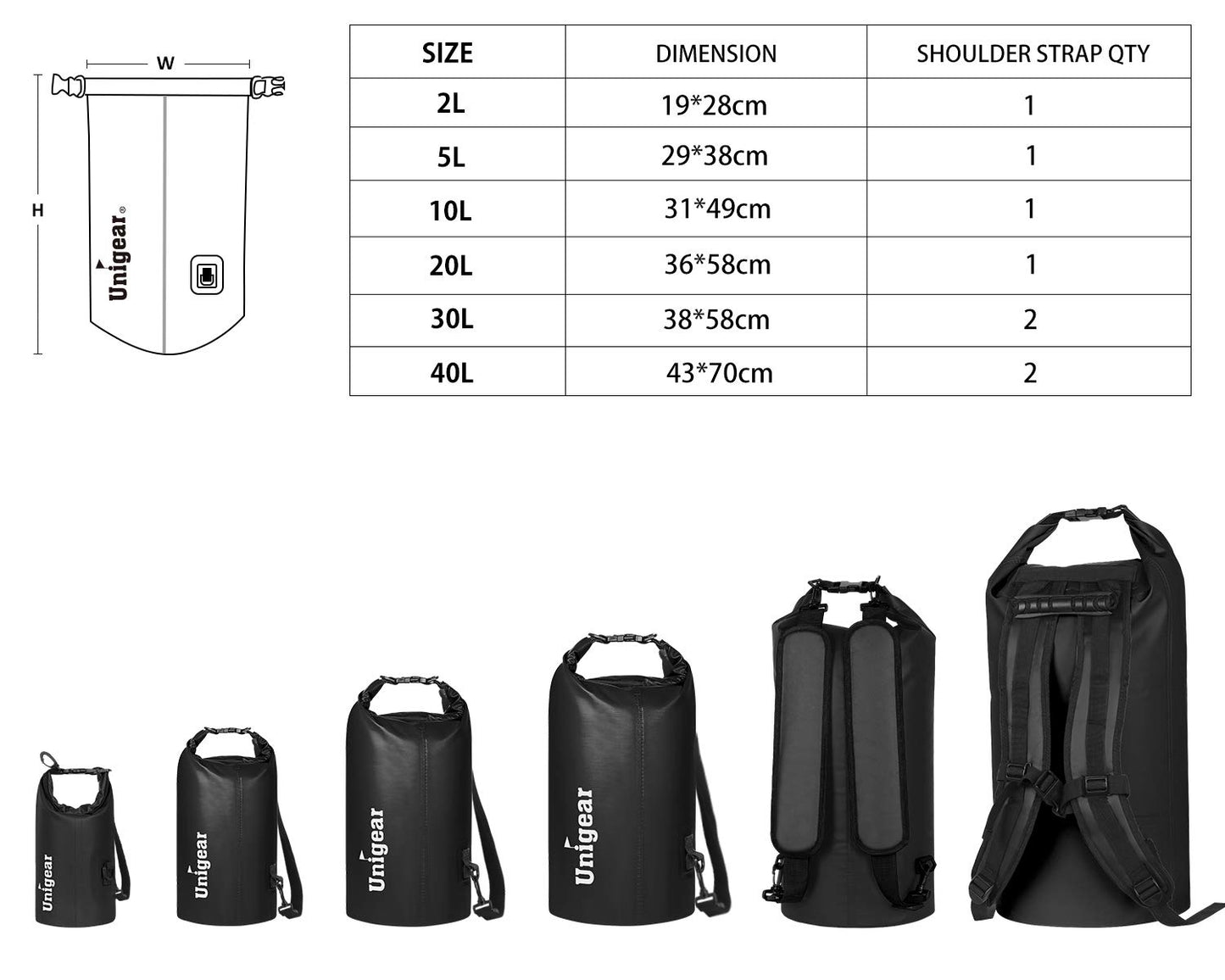 Unigear Dry Bag Waterproof, Floating and Lightweight Bags for Kayaking, Boating, Fishing, Swimming and Camping with Waterproof Phone Case (Black, 30L)
