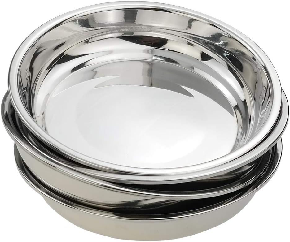 Anbers 18/10 Stainless Round Dinner Plates Dishes, 9.4-INCH Camping Plate, 4 Packs