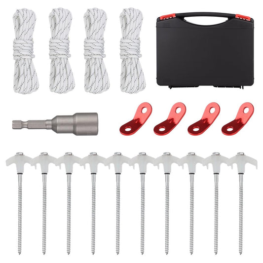 10 Pack Tent Stakes Heavy Duty Metal, 8 inch Tent Pegs Drillable Ground Anchors Screw in, Glow in The Dark Camping Stakes with Ropes and Tensioners, Hex Head Driver and Case