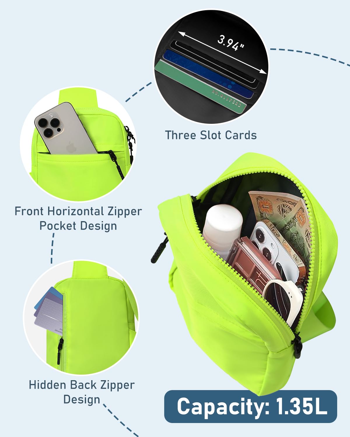 GEEAD Small Sling Bag for Women and Men Mini Crossbody Phone Chest Bag Waterproof Nylon Shoulder Bag Workout Gym Travel