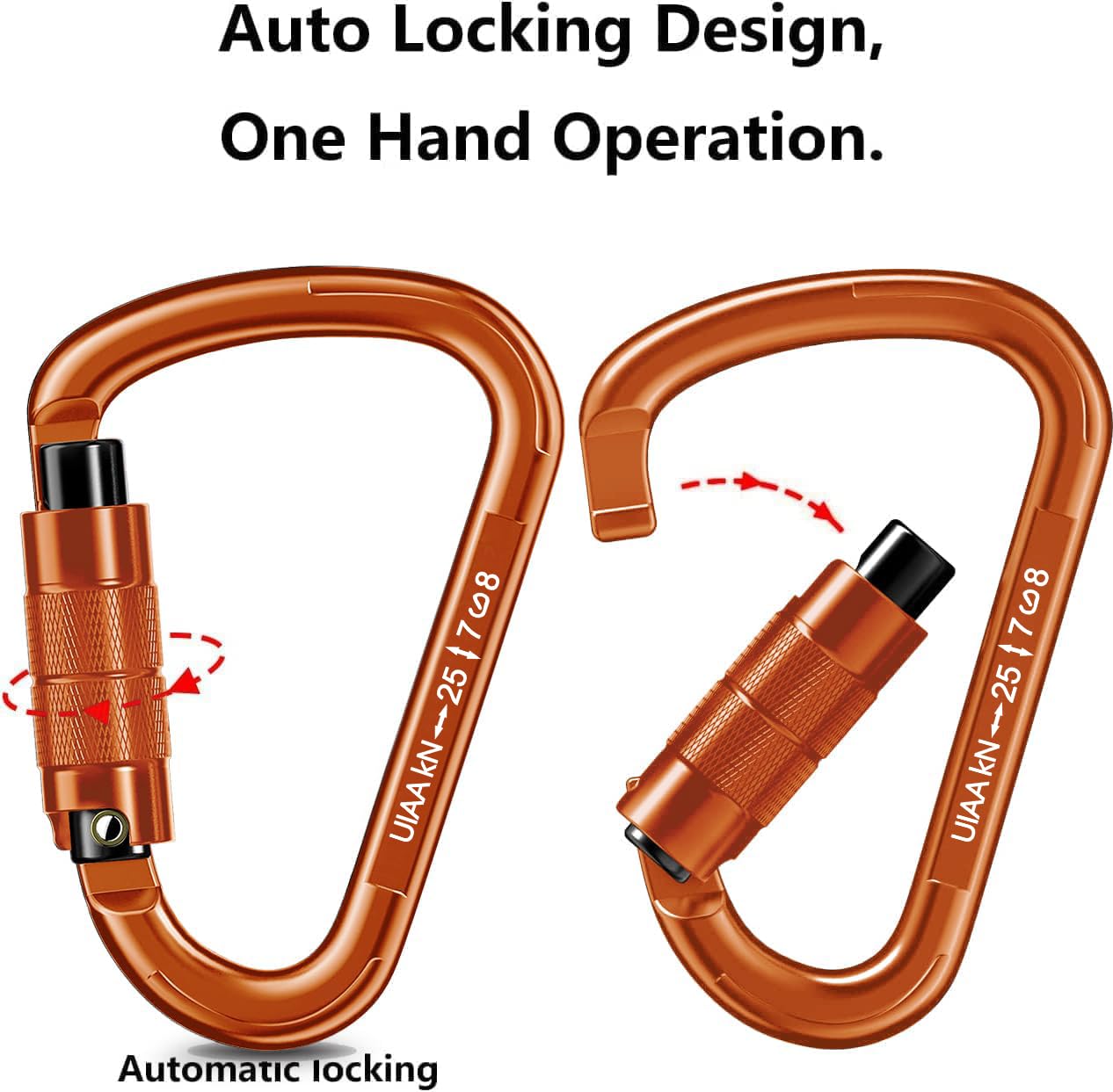 Auto Locking Carabiner 25kN UIAA Certified – Heavy Duty Climbing Carabiner for Rappelling, Hammock, Rescue, Swing, Dog Leash, Safety Gear, Outdoor Equipment