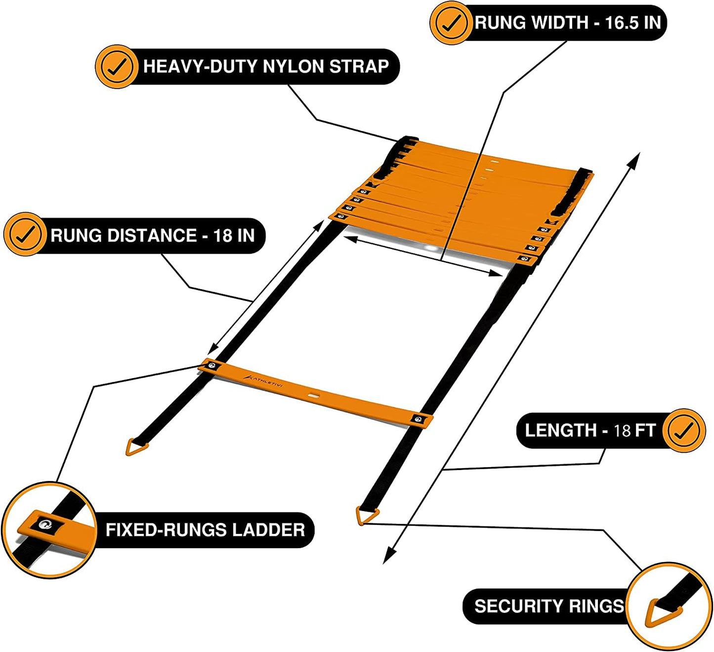 Athletivi Agility Training Equipment Set for Proffesional Training, Adults, Youth & Kids. Soccer & Footbal Training Set with Fixed-Rung Ladder - Enhance Speed, Power & Strength. (Orange Ladder)