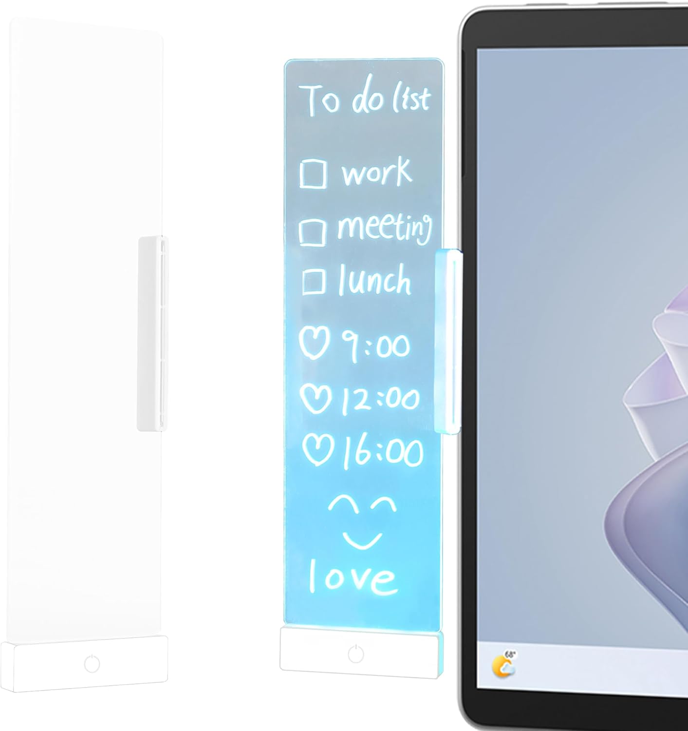LED Memo Board with Sticky Note Holder, Clear Acrylic Computer Monitor Organizer, Office Supplies, Work from Home Essentials, Multifunction Workspace Accessories