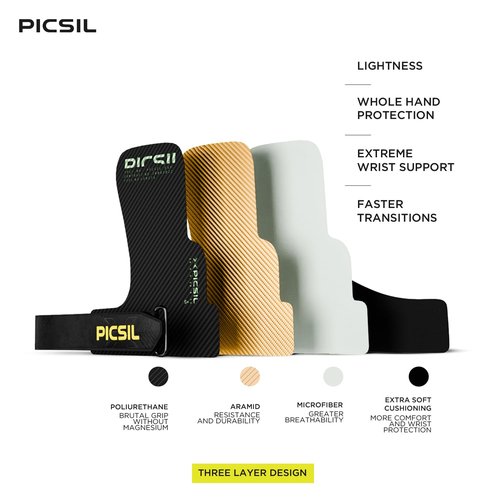 PICSIL Hawk Grips+ Wristbands + Bag, Use Without Magnesium, Grip on All Supercies and Bars, Designed for All Athletes, Crosstraining Gloves (Moonless, G+)