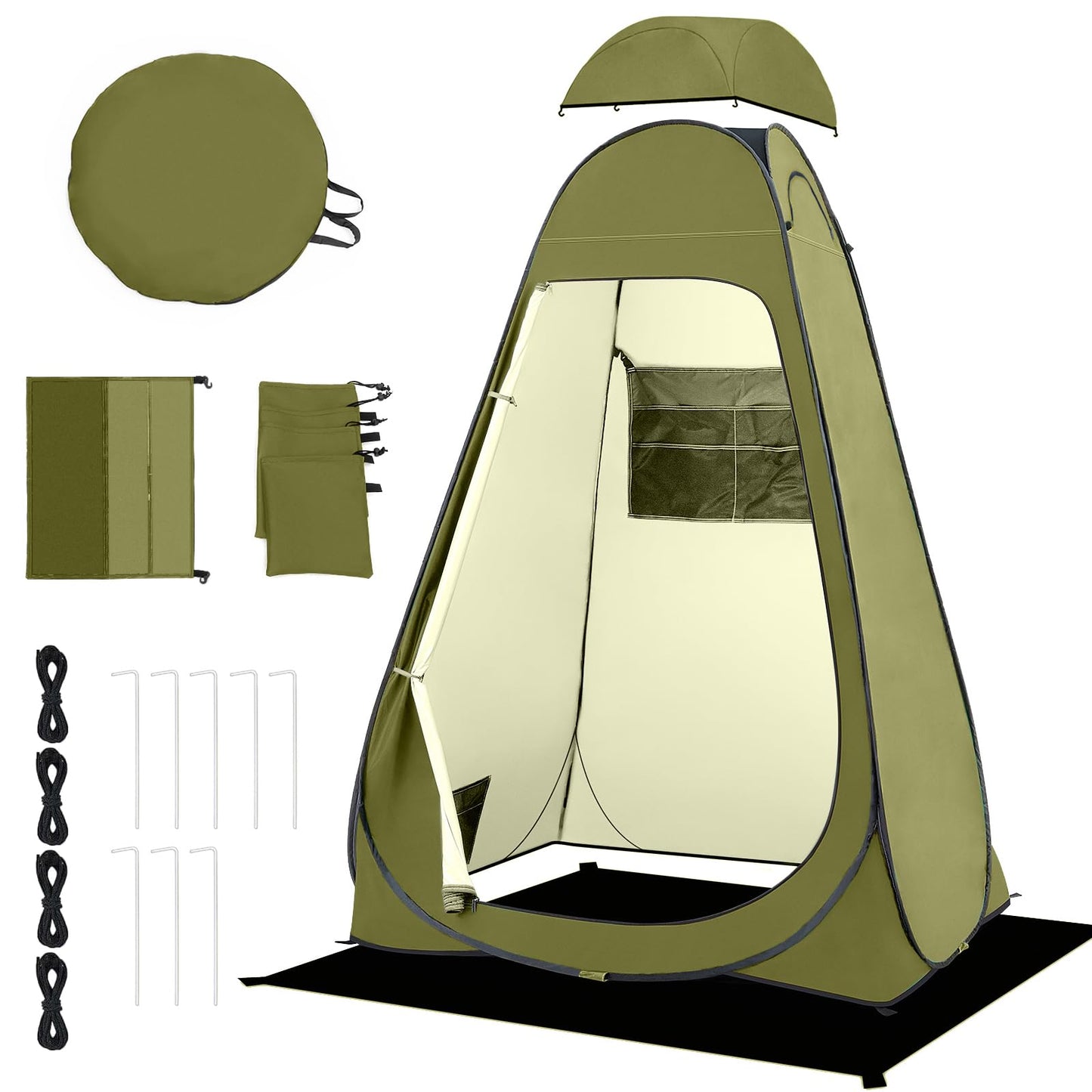 BRIAN & DANY Pop Up Shower Tent, Portable Changing Tent with Rain Shelter & Windows, Privacy Camping Tent for Hiking Beach, UPF 50+ & Waterproof, 47.2" x 47.2" x 74.8", Olive Green
