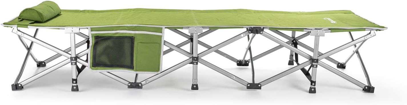 Alpcour Folding Camping Cot – Extra Strong Single Person Small-Collapsing Bed in a Bag w/Pillow for Indoor & Outdoor Use – Deluxe Comfortable Extra Heavy Duty Design Holds Adults & Kids Up to 440 Lbs