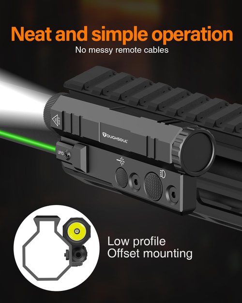 TOUGHSOUL Mlok Flashlight Laser Sight Combo, 1450 Lumen Max Light with Green Laser, Momentary Strobe Function Replaceable Battery Included