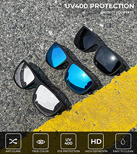 KALIYADI Polarized Sunglasses Men - Lightweight UV Protection for Driving, Fishing, Golf - Black, Ice Blue, Silver