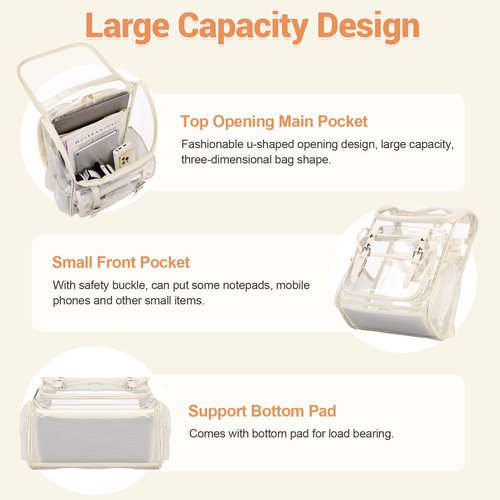 DIGOBAY Clear Backpack with Lunch Bag Set, Leather Clear Backpack Heavy Duty Thick PVC Bookbag Fashion See Through Transparent Backpacks with Support Pad for College Travel Work Beige