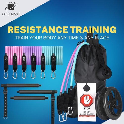 Multifunctional Pilates Bar Kit, Workout Stuff Kit for Yoga, Stretching & Training Programs, Full Body Workout Home Exercising Pilates Equipment with Stackable Resistance Bands