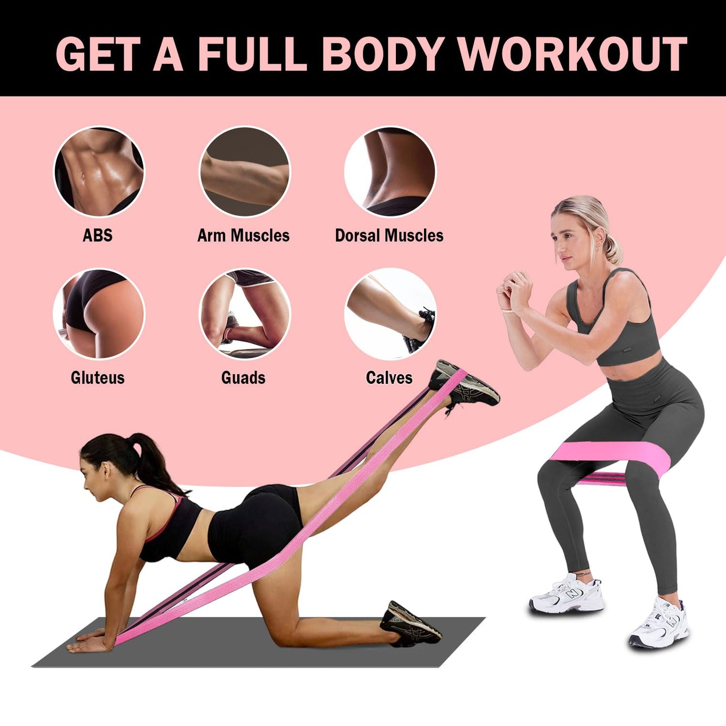KANGFITER Long and Short Fabric Resistance Bands with Door Anchor 7 PCS, Non-Slip Stretch Booty Bands for Working Out Women & Men, Loop Exercise Elastic Bands for Home Physical Therapy Yoga Pilates