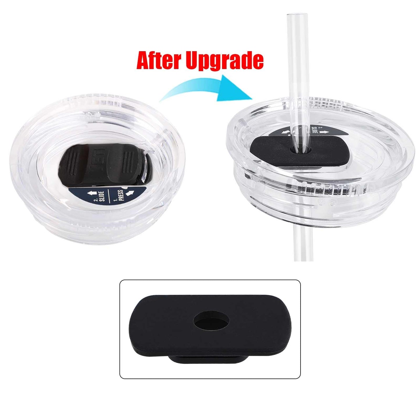 2pcs Straw Lid Attachment, Replacement Slider with 6pcs Straws and Cleaning Brush Compatible with YETI 20oz 30oz Travel Mug, Straw Cover Accessories for Yeti Stronghold (Black)