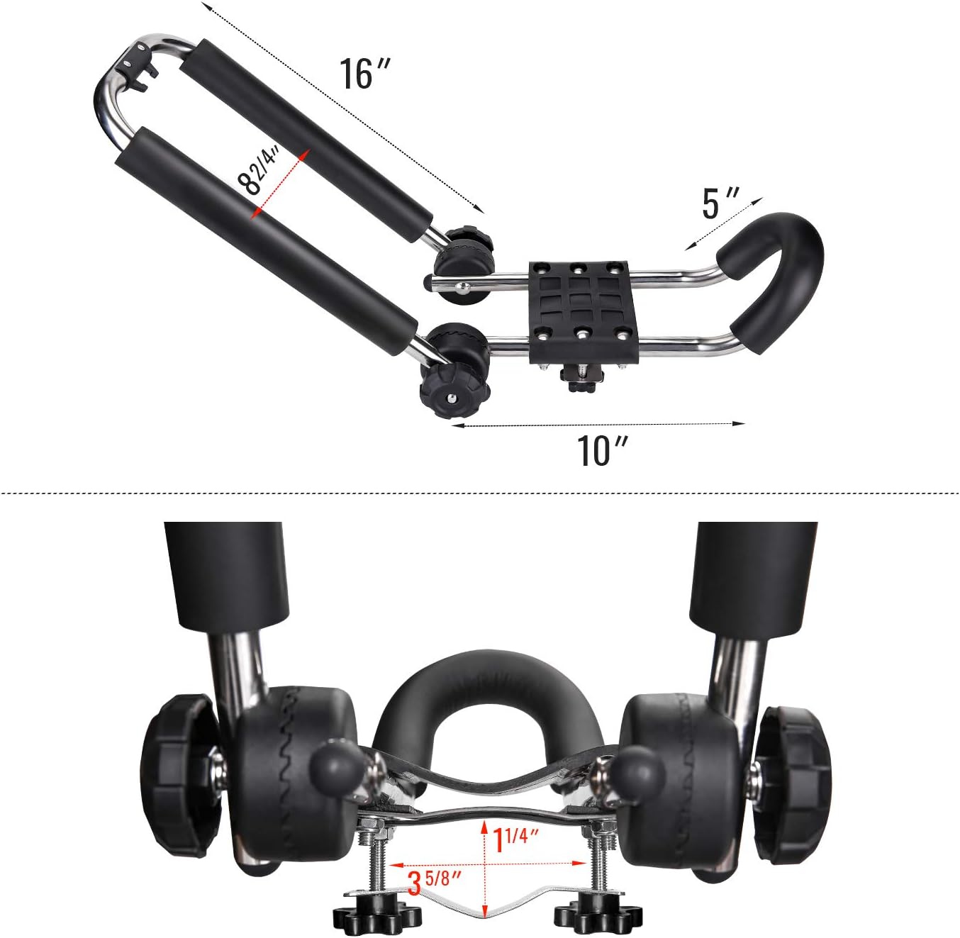 AA-Racks J-Bar Rack Roof Top Mount with 16 Ft Ratchet Lashing Straps, Folding Carrier for Your Canoe, SUP and Kayaks on SUV Car Truck