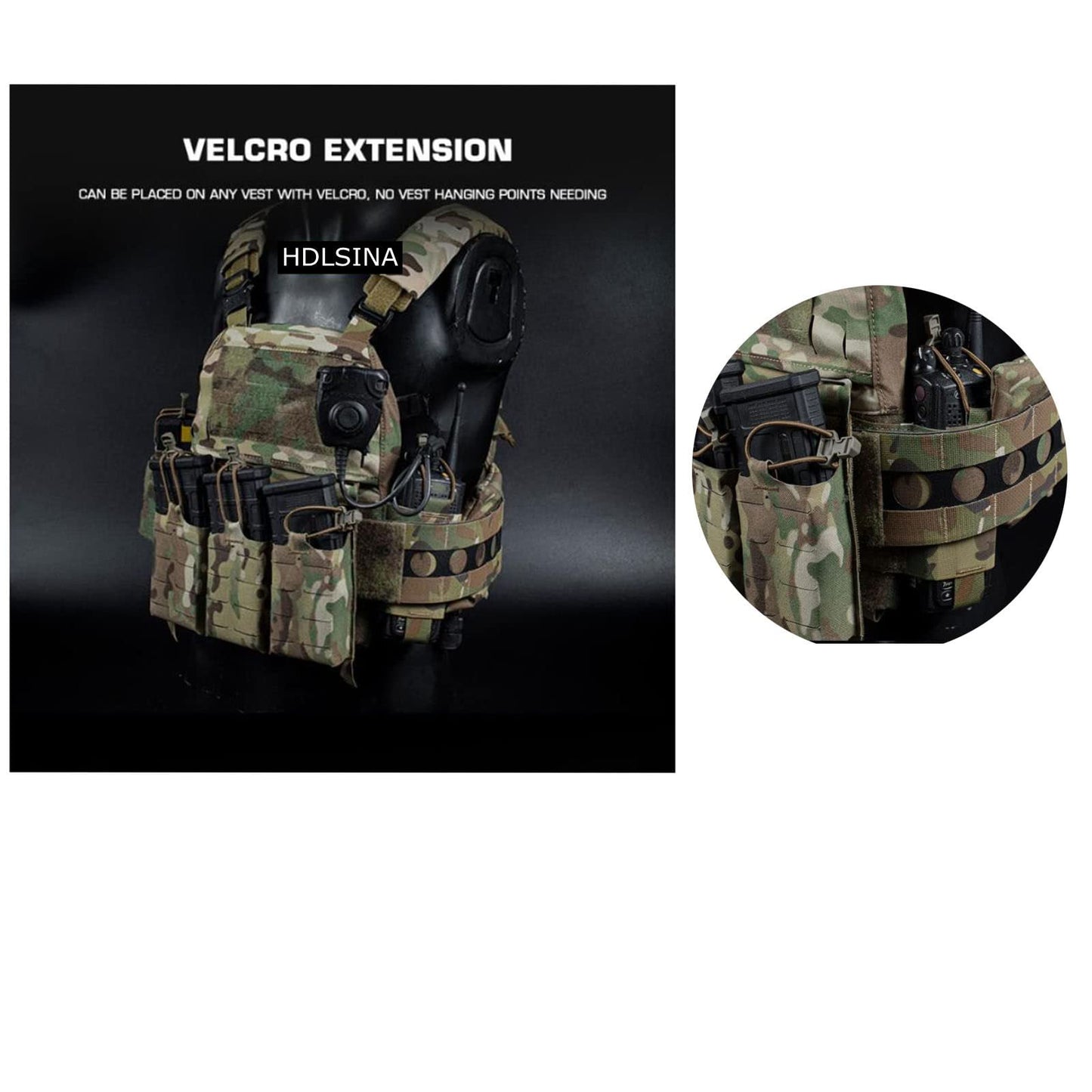 Hdlsina Tactical Vest Side Mag Holder Magazine Holster Interphone Pouch Tactical Vest Extension Bag with Hook and Loop Cummerbund Insert Panel Quick Attached and Fixed (Green)