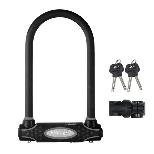 Master Lock Black Bike Lock with 2 Keys, U-Lock for Bicycles and Other Outdoor Equipment, Bike Locks Heavy Duty Anti-Theft Lock for Motorcycles, Scooters, 8195EC