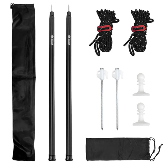 GEEWAY 2 Pcs 77 Inch Tarp Poles for Camping, Heavy Duty Telescoping Tent Pole, Aluminum Adjustable Tent Poles for Outdoor Activity, Wilderness Adventure and RV Travel (Black)