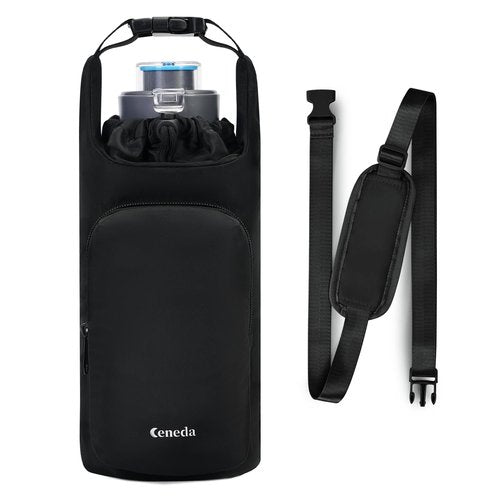 Ceneda Water Bottle Carrier Bag with Phone Pocket 32oz 40oz Tumbler Insulated Water Bottle Holder with Adjustable Shoulder Strap Carrier Sling Bag (Black)