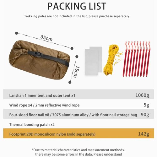 MOXIHIKE 3FULGEAR Lanshan 2 Tent 2 Person Ultralight Camping Tent, 3/4 Season Professional 15D Silnylon Rodless Tent for Camping, Climbing, Hiking (Green 3 Season)