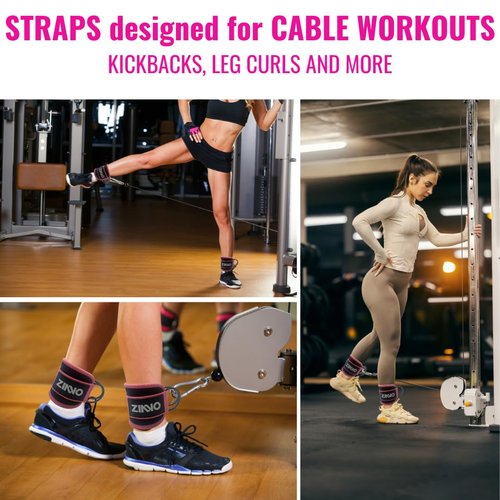 ZINNO Ankle Resistance Bands-Short Booty Bands for Women, Glutes Workout Equipment Set with Cuffs, Straps-for Heavy Leg Training, Pink Weights for Exercise Mats Home Workout