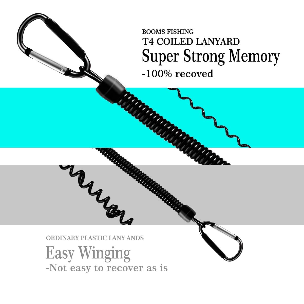 Hekodonk Flexible Anti-Lost Spring Coil Leash Cord Safety Ropes Retractable Lines Elastic Wrist Band with Stainless Steel Snap Hook Keychain Ring Carabiner,Black