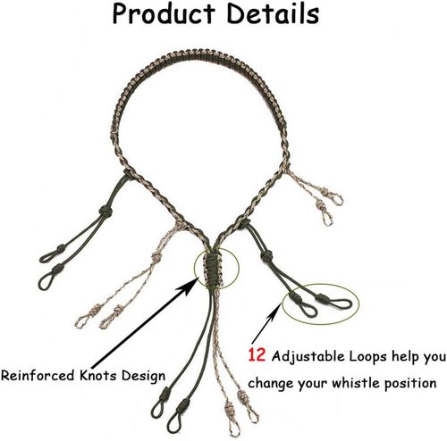 Duck Call Lanyard Hunting Goose Calls with Adjustable Loops Outdoor Predator Gear for Pheasant Waterfowl Hand Braided Necklace