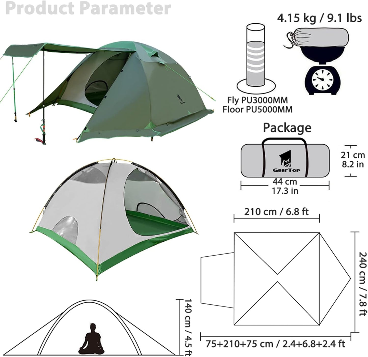 GEERTOP 4 Person 4 Season Tent for Camping Waterproof Double Layer Easy Set Up Family Tent for Camping Hiking Backpacking Outdoor Travel