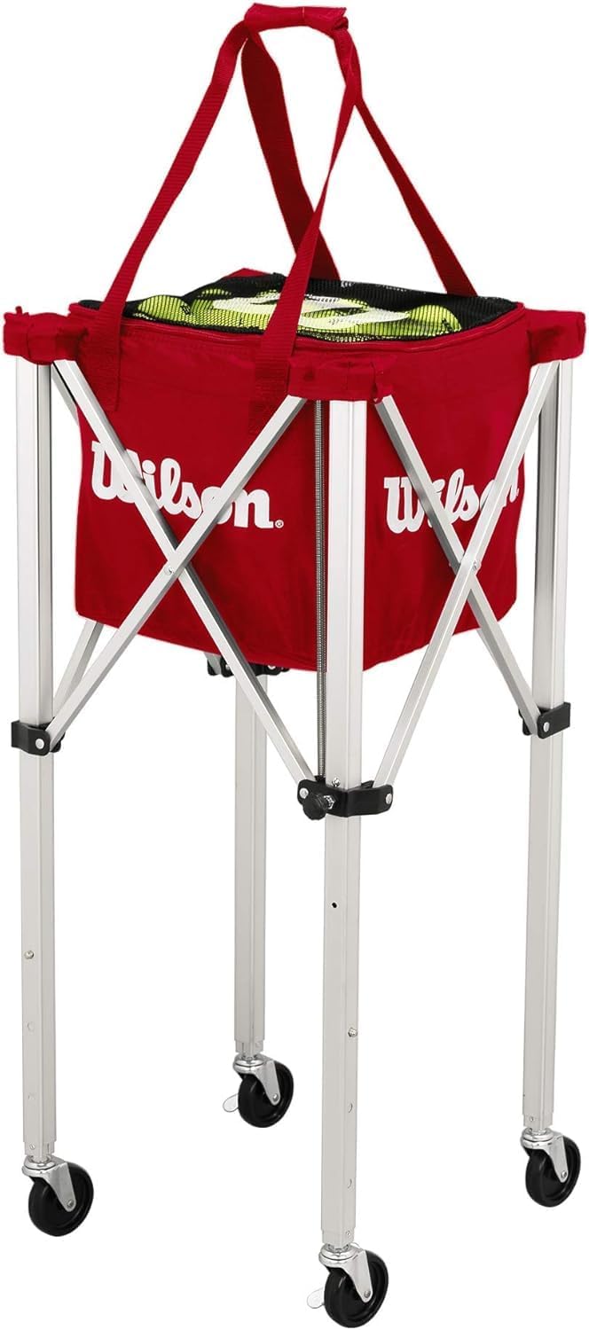 Wilson Tennis Teaching Cart - Foldable with Red Bag, Holds 150 Balls, Zippered Top