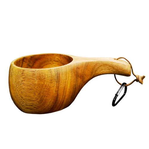 Sanrich Wooden Mug Kuksa Handcrafted Wood Camp Mug Survival Wood Cup Camping Cups & Mugs with Carabiner Leather Lanyard For Drinking Tea Coffee (8 ounces-tortoiseshell-no handle hole)