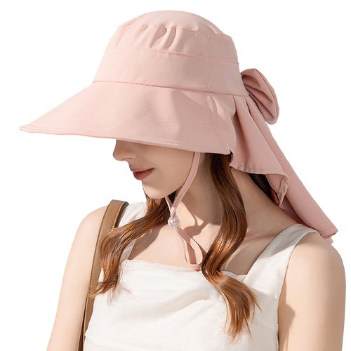 Womens Sun Hat UV Protection, Foldable Waterproof Wide Brim Bucket Hats with Neck Flap for Summer Beach Fishing Hiking Pink