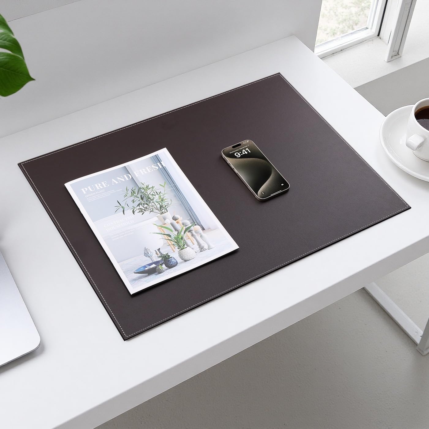 KINGFOM Ultra-Smooth PU Leather Desk Pad & Mat Office Desk Drawing & Writing Board A3/ A4 File Paper Clip Table Protector Mat on Top Large 24''x18'' (Black)