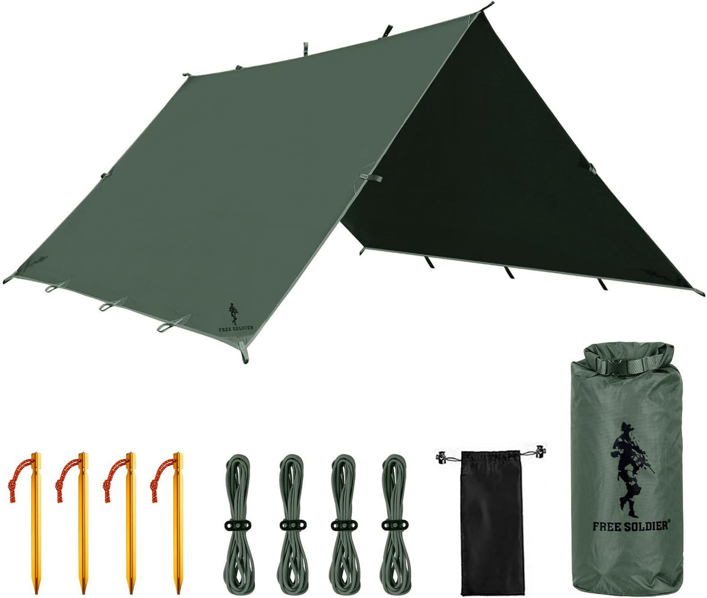 FREE SOLDIER Waterproof Portable Tarp Multifunctional Outdoor Camping Traveling Awning Backpacking Tarp Shelter Rain (Brown 10×10.5ft)