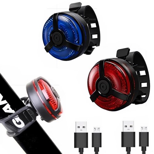 Bike Tail Light 2 Pack, USB Rechargeable LED Bicycle Tail Light Bright Bicycle Rear Cycling Safety Flashlight, 5 Light Mode Options for Adults Kids Men Women Road Mountain(Red Blue)