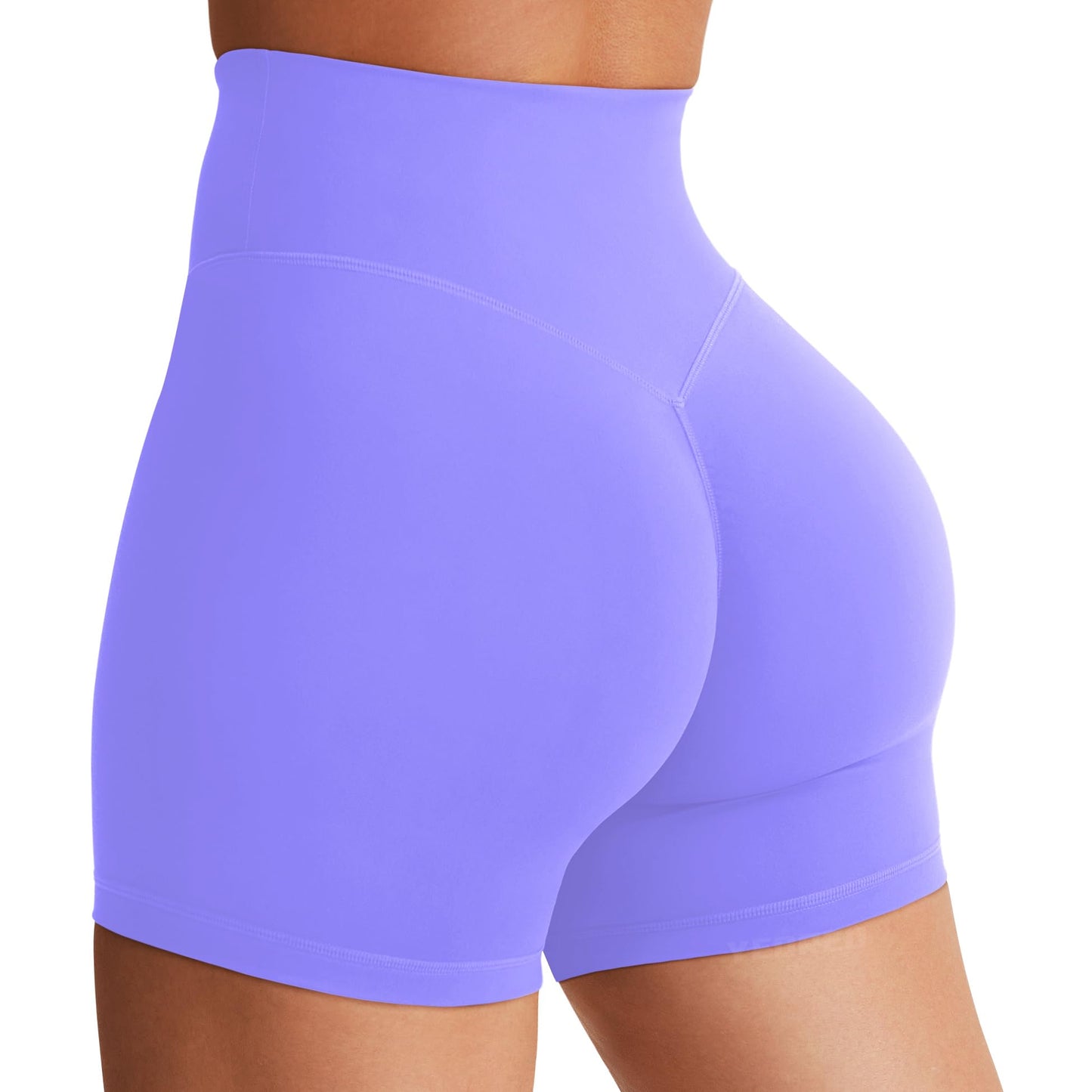 YEOREO Women's Biker Shorts 4.5" / 6" Workout Gym Shorts Craze High Waist Tummy Control Hidden Scrunch Running Yoga Periwinkle L